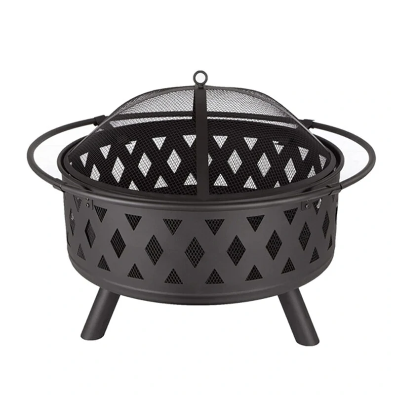 (image for) [USA Direct] 32 inch Round Crossweave Wood Burning Fire Pit Stove Firepit Heater with Poker for Outdoor Camping Patio Deck Backyard, 8011